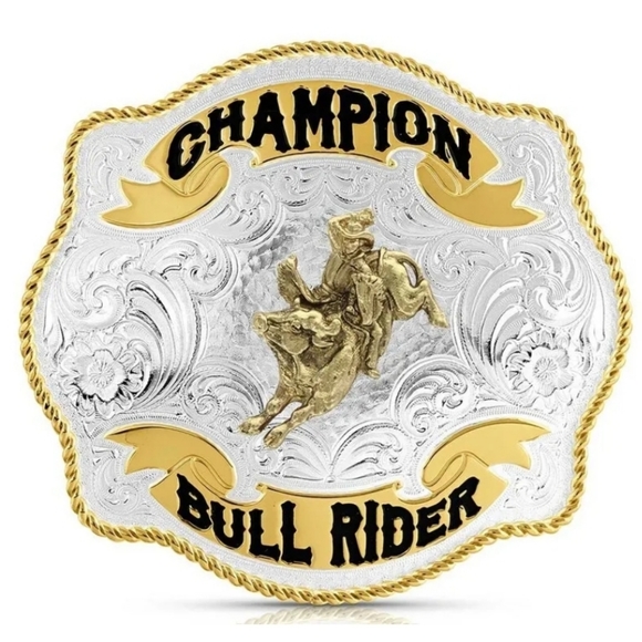 Montana Silversmiths Fine Silver Scalloped Champion Bull Rider Buckle MSRP $150 - Picture 1 of 11